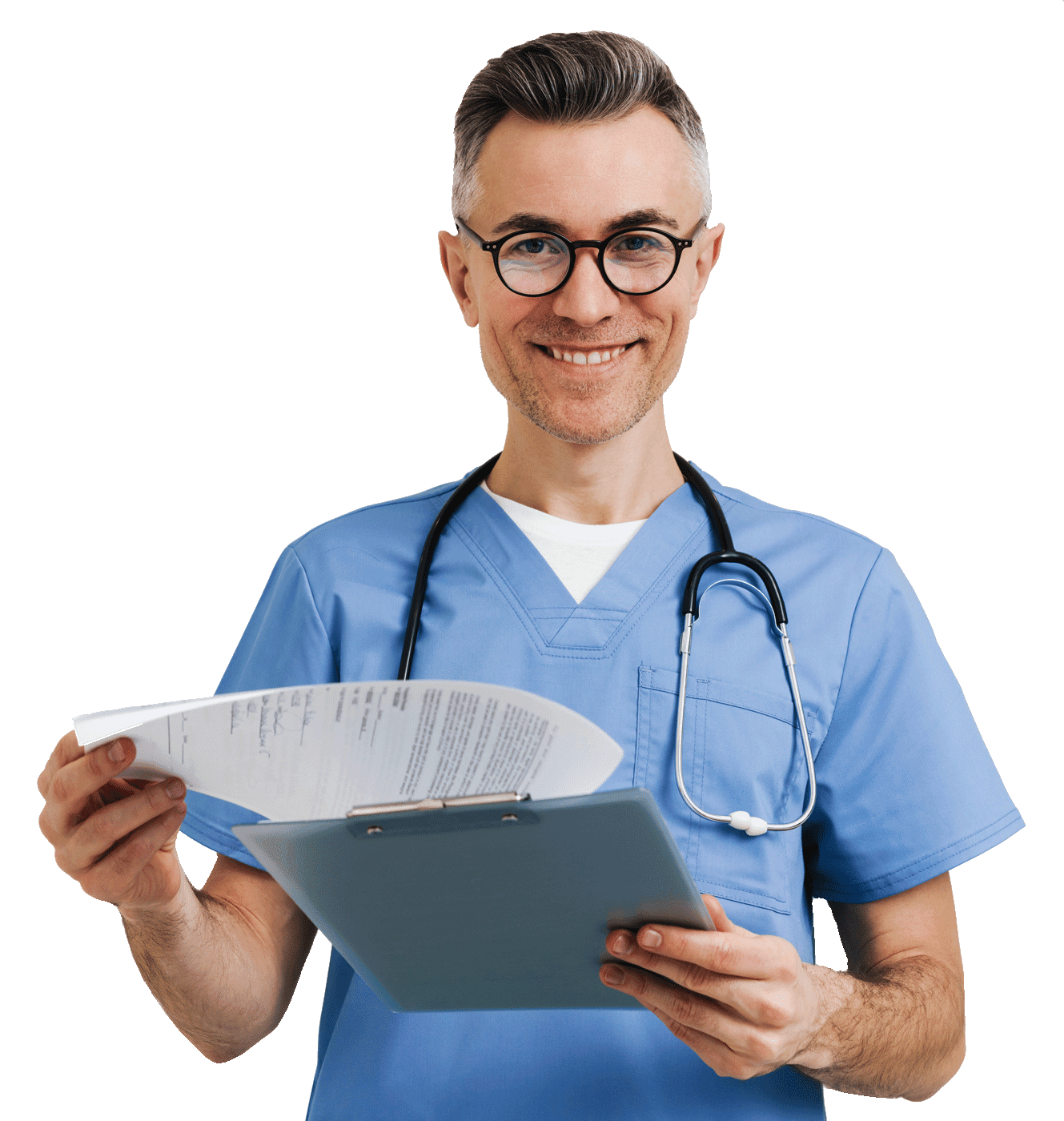 joyful medical doctor posing with stethoscope.